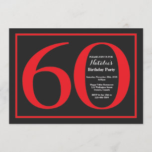 60th Birthday Red and Black Chalkboard Invitation