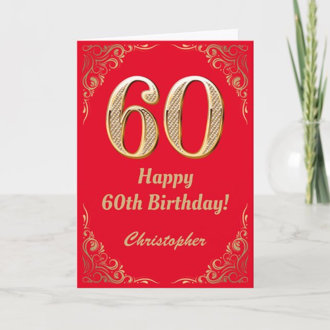 60th Birthday Red and Gold Glitter Frame Card (Front)