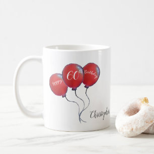 60th birthday red balloon gift coffee mug