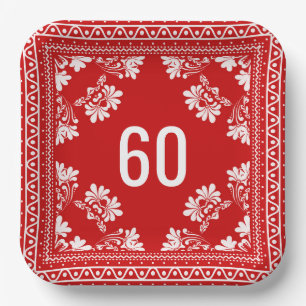 60th Birthday Red Bandana Paper Plates