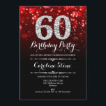 60th Birthday - Red Black Silver Invitation<br><div class="desc">60th Birthday Invitation.
Elegant red black white design with faux glitter silver. Adult birthday. Features diamonds and script font. Men or women bday invite.  Perfect for a stylish birthday party. Message me if you need further customization.</div>