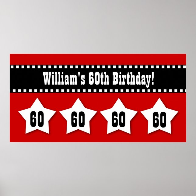 60th Birthday Red Black White Stars Banner V60S Poster (Front)
