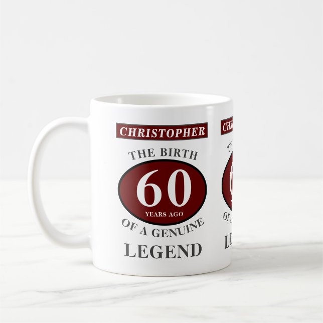 60th Birthday Red Genuine Legend Add Your Name Coffee Mug (Left)