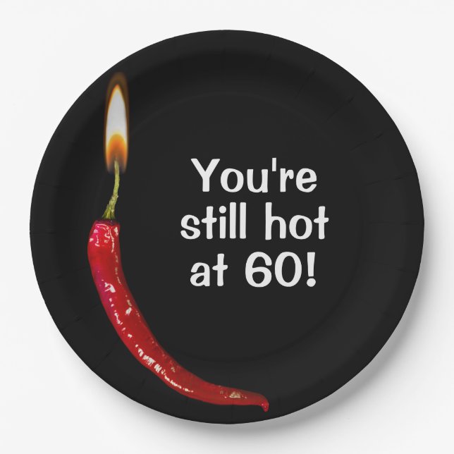 60th Birthday Red Hot Pepper Paper Plates (Front)