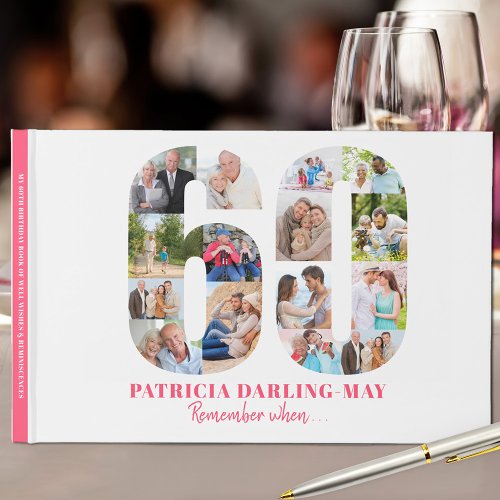 60th Birthday Remember When  Pink Photo Collage Guest Book