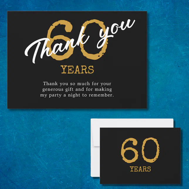 60th Birthday Retro Black And Gold Thank You Card | Zazzle
