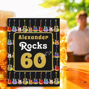 60th birthday Retro Groovy Guitar Personalized Card
