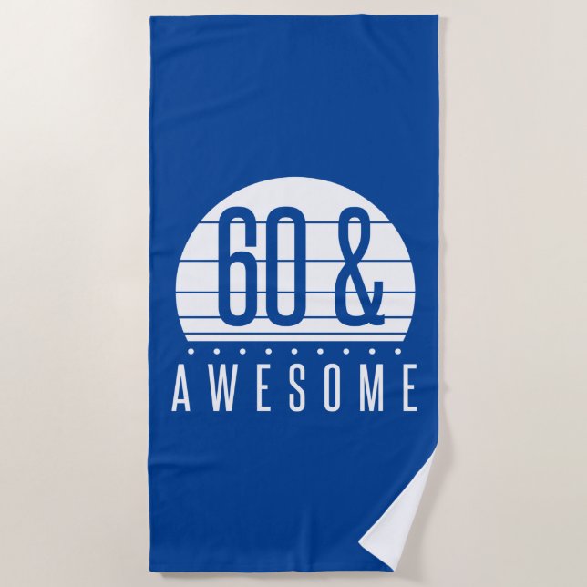 60th Birthday Retro Sunset Beach Towel (Front)