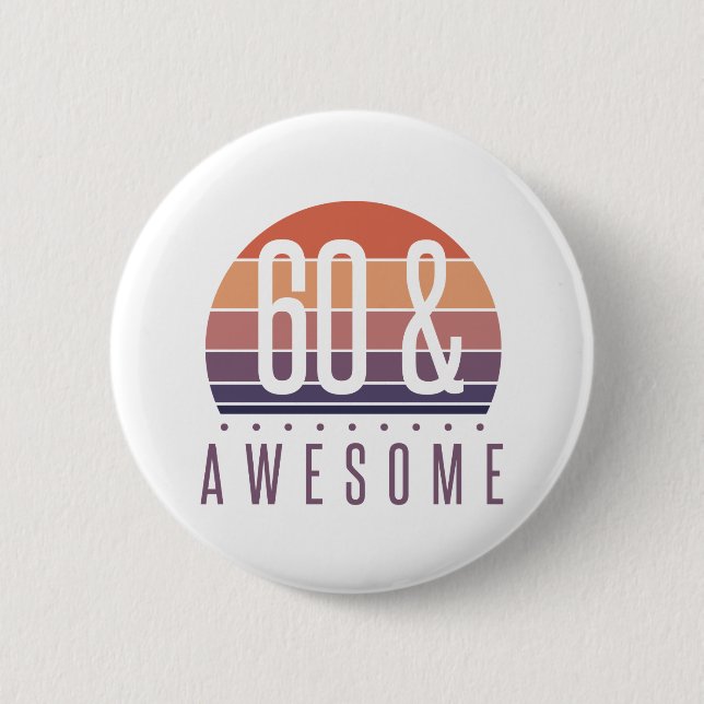 60th Birthday Retro Sunset Button (Front)
