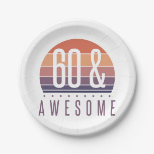 60th Birthday Retro Sunset Paper Plates