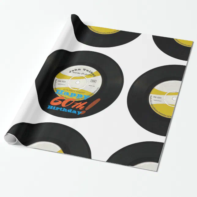 60th Birthday Retro Vinyl Record 45 RPM Name WP Wrapping Paper | Zazzle