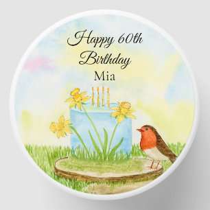 60th Birthday Robin with Daffodil Cake Mini Candle Favors