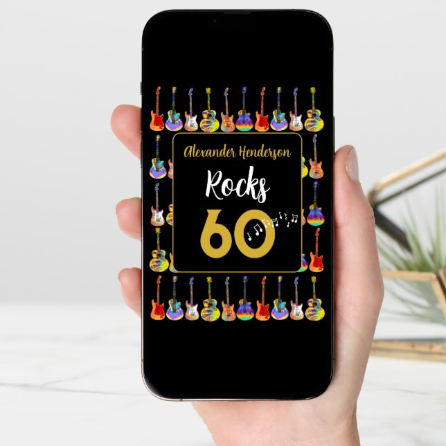 60th birthday Rock and Roll Guitar add Name Card (Front Digital)