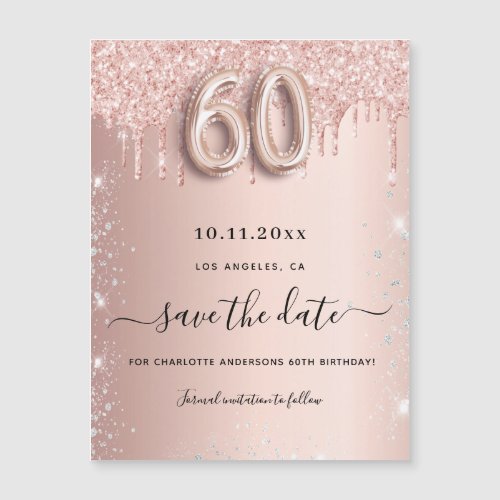 60th birthday rose glitter save the date magnet