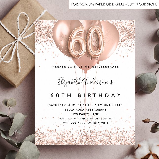 60th birthday rose gold balloons budget invitation flyer (Creator Uploaded)