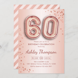 60th Birthday - Rose Gold Balloons Invitation