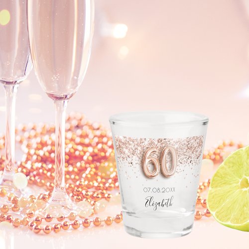 60th birthday rose gold blush confetti name shot glass