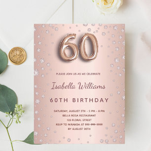 60th birthday rose gold blush diamonds postcard
