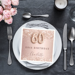 60th birthday rose gold blush glitter name napkins