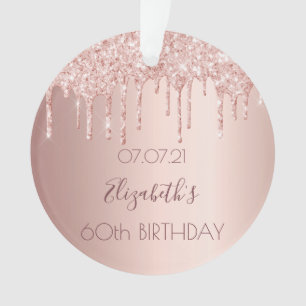60th birthday rose gold blush pink drips ornament