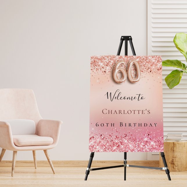 60th birthday rose gold blush pink glitter welcome foam board (Creator Uploaded)