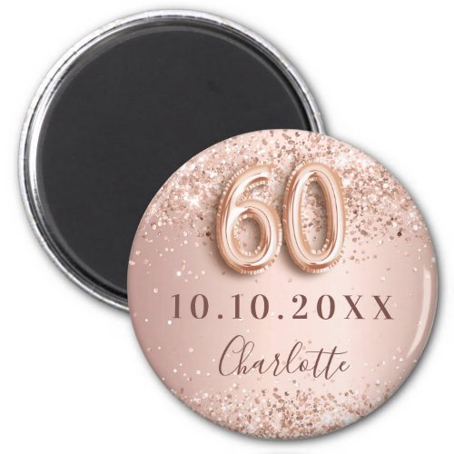 60th birthday rose gold blush save the date magnet
