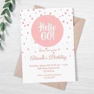 60th birthday rose gold confetti white hello 60 invitation