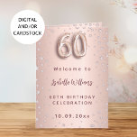 60th birthday rose gold diamonds welcome menu<br><div class="desc">A faux rose gold gradient background with pink diamonds. The name is written with a modern dark rose gold colored hand lettered style script. Number 60 is written with a balloon style font, script. Welcome text, photo, menu and a thank you note on the back. You might have to adjust...</div>