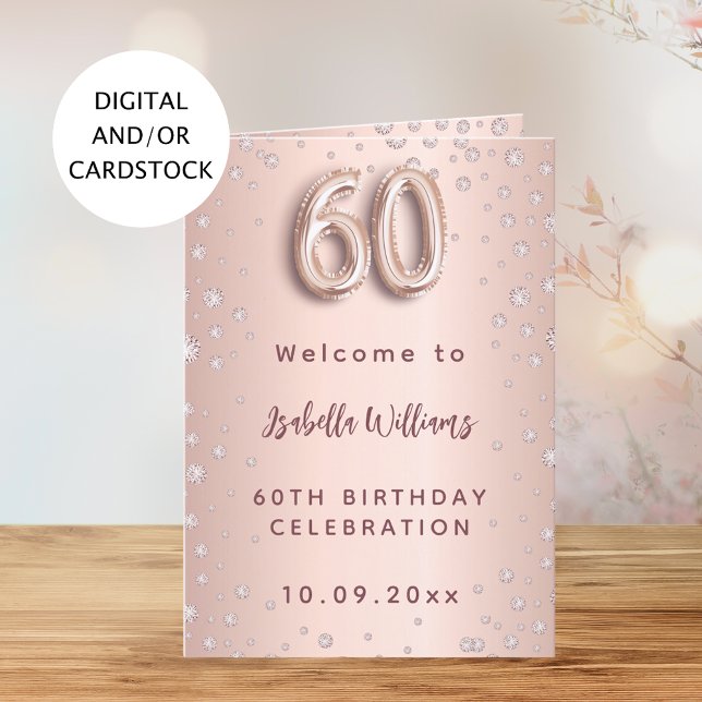 60th birthday rose gold diamonds welcome menu (Creator Uploaded)