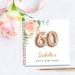60th birthday rose gold eucalyptus guest book<br><div class="desc">For an elegant and feminine 60th birthday party. A chic white background. Decorated with a rose gold and blush pink watercolored rose flower, floral, green eucalyptus leaves, sprigs, greenery and faux gold sprigs. Personalize and a name. Black and golden letters. The name is written with a modern hand lettered style...</div>