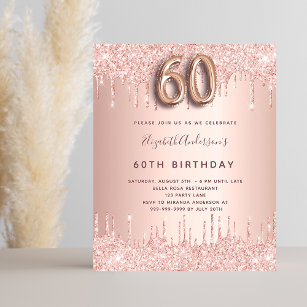 60th Birthday rose gold glitter budget invitation Flyer
