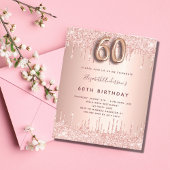 60th Birthday rose gold glitter budget invitation Flyer