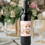 60th birthday rose gold glitter monogram luxury wine label<br><div class="desc">For a girly and glamorous 60th birthday party. A rose gold faux metallic looking background with faux glitter drips, paint dripping look. Personalize and add a name. The name is written in dark rose gold with a modern hand lettered style script. Number 60 is written with a balloon style font....</div>