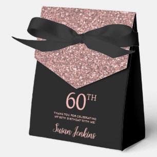 60th Birthday Rose Gold Glitter Thank You Favor Boxes