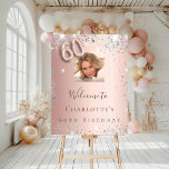 60th birthday rose gold photo silver welcome foam board<br><div class="desc">A welcome board for a girly and glamorous 60th birthday party.  A rose gold background decorated with faux silver sparkles.   Personalize and add a photo and name.  Number 60 is written with a balloon style font.
Back: no design</div>