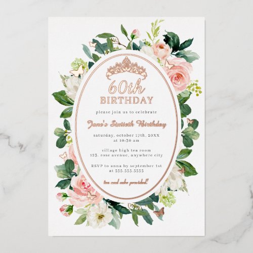60th Birthday Rose Gold Pink Butterfly Floral 