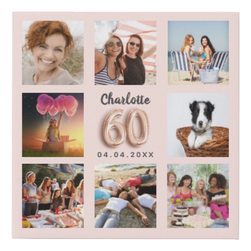 60th birthday rose gold pink custom photo collage faux canvas print