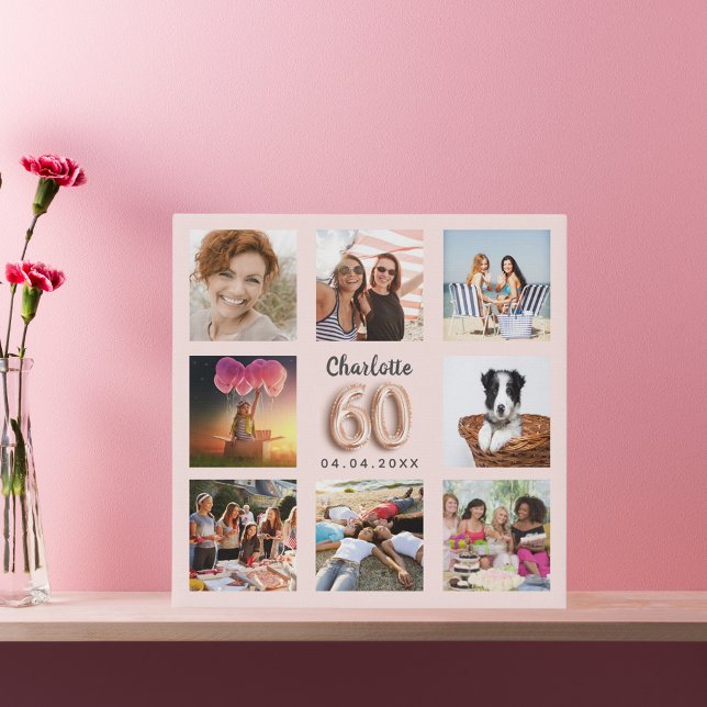 60th birthday rose gold pink custom photo collage faux canvas print (Creator Uploaded)