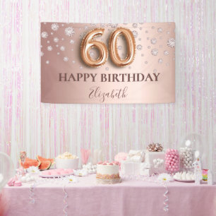 60th birthday rose gold pink Diamonds Banner
