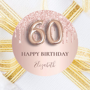 60th birthday rose gold pink drips classic round sticker