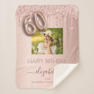 60th birthday rose gold pink drips photo sherpa blanket