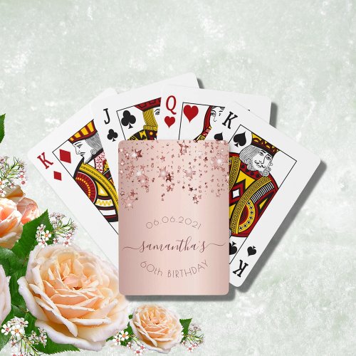 60th birthday rose gold pink glittery stars glam poker cards