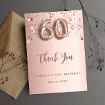 60th birthday rose gold pink stars thank you card<br><div class="desc">A thank you card for a 60th birthday. A rose gold gradient background color. With rose gold dripping shining stars. On front: number 60 written with a balloon style font, large dark rose gold colored hand lettered script and the text: Thank You, your text, title and a date. Back: Personalize...</div>