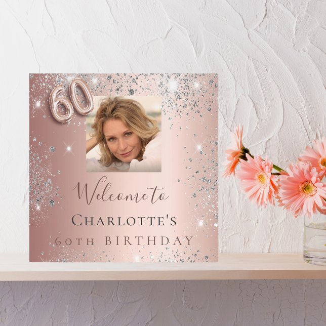 60th birthday rose gold silver photo glitter dust foam board (Creator Uploaded)