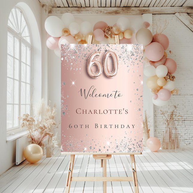 60th birthday rose gold silver welcome foam board (Creator Uploaded)