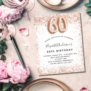 60th birthday rose gold white budget invitation flyer