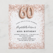 60th birthday rose gold white budget invitation flyer | Zazzle