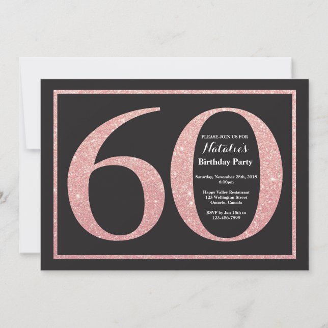 60th Birthday Rose Pink Gold Glitter Chalkboard Invitation (Front)