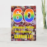 [ Thumbnail: 60th Birthday; Rustic Autumn Leaves; Rainbow "60" Card ]