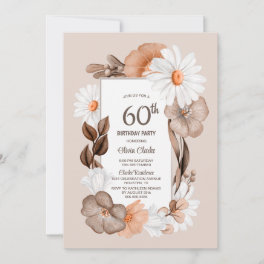 60th Birthday Rustic Boho Floral Party Invitation